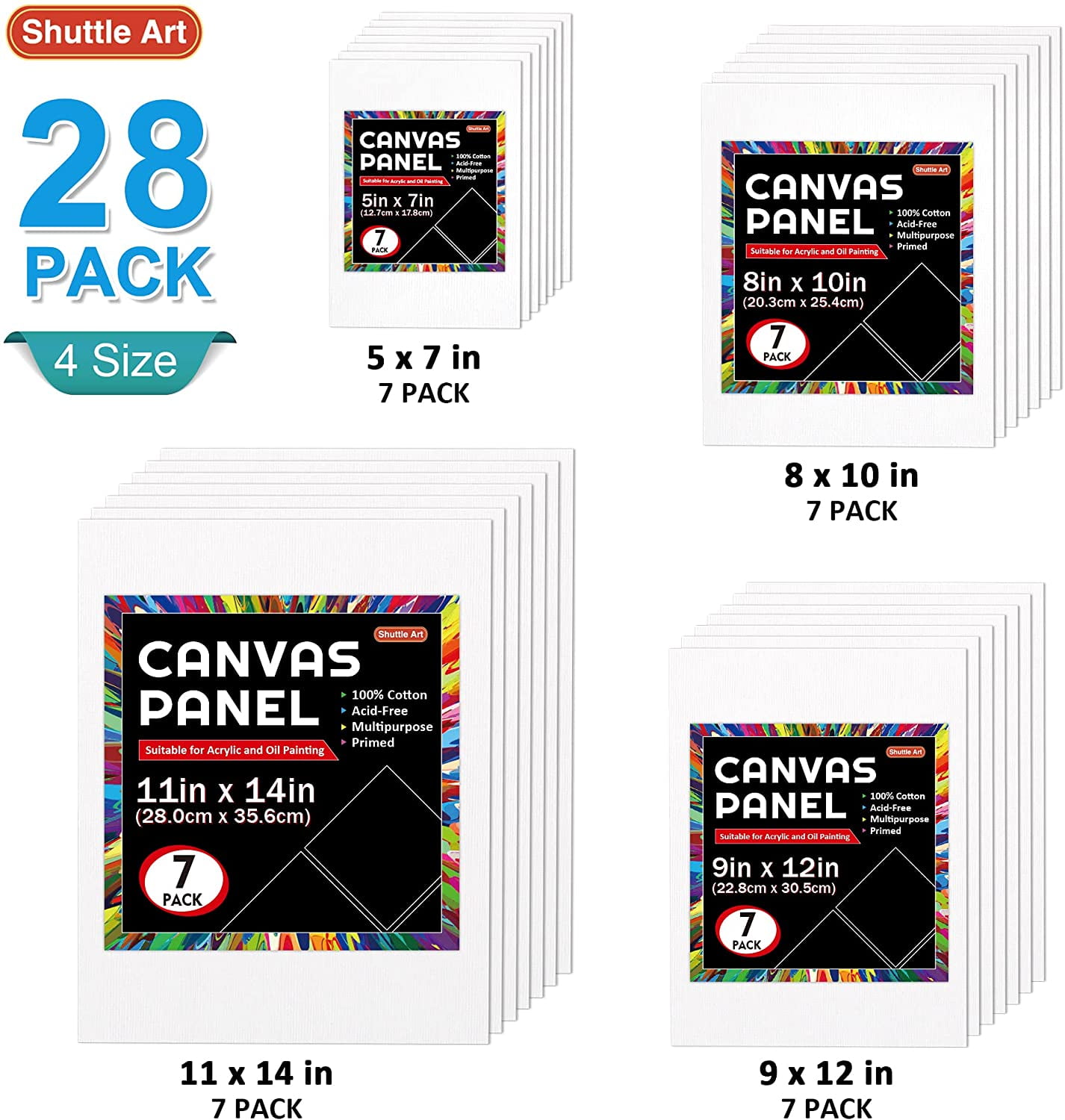 50 Pack Canvas Painting Kit, Shuttle Art Painting Supplies with 28 Multi Sizes Canvas Boards for Painting and 22 Tools including Paint Brushes, Palette, Painting Knives