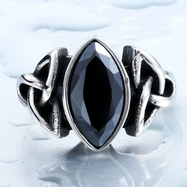 Men Crystal Ring Party Ceremony Wedding Boys Vintage Style Simple Design Portable Steel Rings Hand Jewellery Birthday Gift Black Size 13