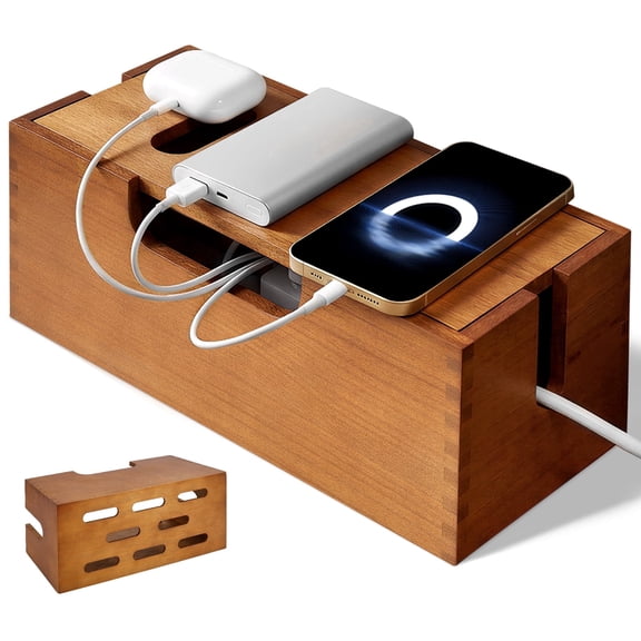 FUYGRCJ Wood Cable Management Box, Wooden Cord Hider Organizer, Under Desk Cable Storage Box, for Home Office Wire, Power Strip, Electrical Hiding, TV Wires, Desk Cables Organization Storage