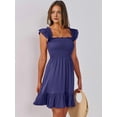 thumbnail image 4 of Women'S Summer Sleeveless Square Neck Dress Ruffle Backless Boho Beach Cute Teen Short Sundress Dark Blue XL, 4 of 10