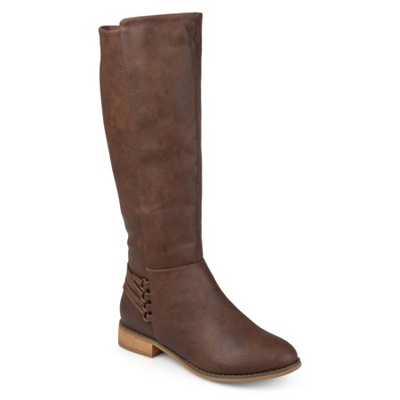 Burgundy Leather Calf Boots - Women's Wide Calf D-ring Strap Distressed Faux Leather Riding Boots