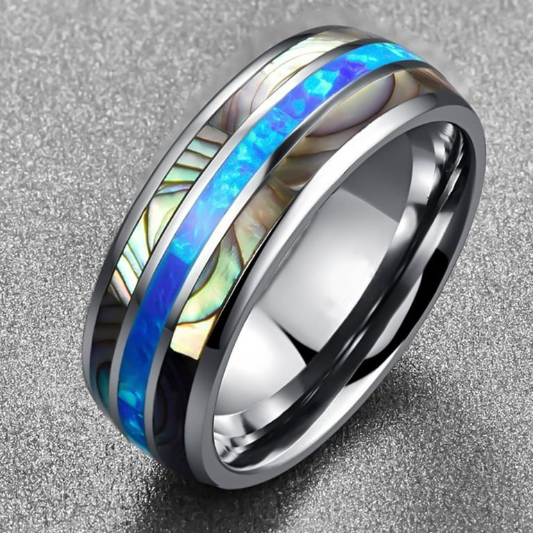 Inlaid Shells Blue Tungsten Steel Men Rings Never Fade Engagement Ring Men