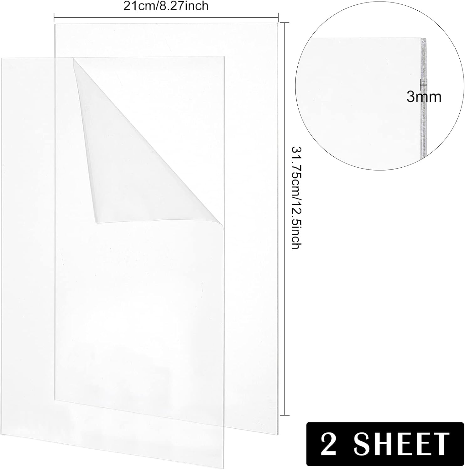 2 Packs 8.2x12.5inch Clear Acrylic Cutting Pads Acrylic Plastic Sheet for Die Cutting Work 3mm Thick Clear