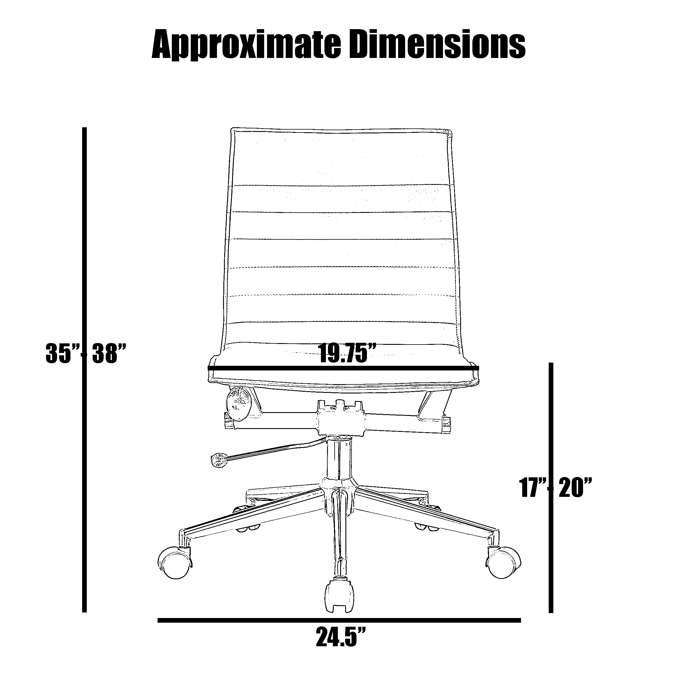 Homelala Black Contemporary Ergonomic Executive Mid back PU Leather No Arms Rest Tilt Adjustable Height With Wheels Lumbar Support Swivel Office Chair Conference Home Task, Set of 1, 1 piece