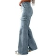 thumbnail image 4 of Womens Casual Drawstring Denim Pants 2024 Vintage Outdoor Cargo Pants Straight Leg High Waisted Trousers with Multi-pocket, 4 of 8