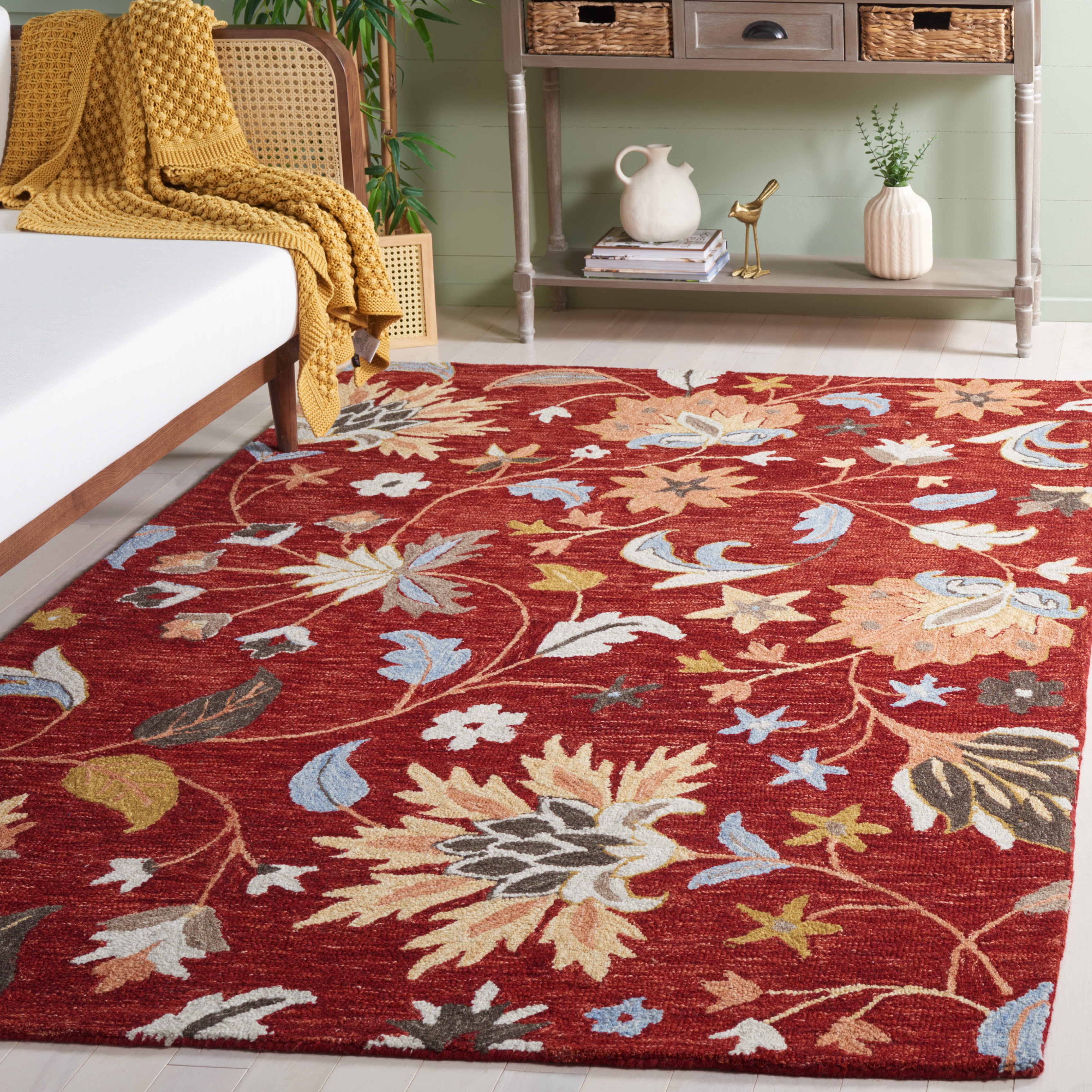 SAFAVIEH Jardin Jimmy Floral Area Rug, Red/Orange, 6' x 6' Square