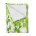thumbnail image 2 of Leaves Soft Flannel Fleece Throw Blanket, Freshening Background Vibrant Leafage in Spring Flourishing Open up Plant Theme, Cozy Plush for Indoor and Outdoor Use, 70" x 90", Green White, by Ambesonne, 2 of 5