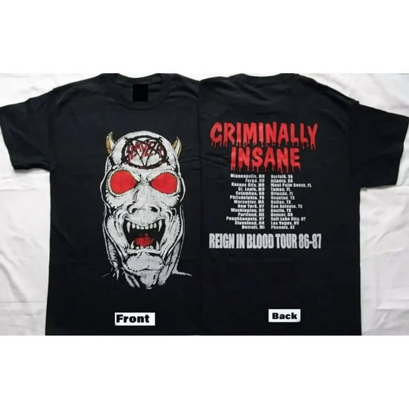 SALE Slayer T-Shirt 80'S Concert 1986-87 Tour Reign in Blood Criminally Insane