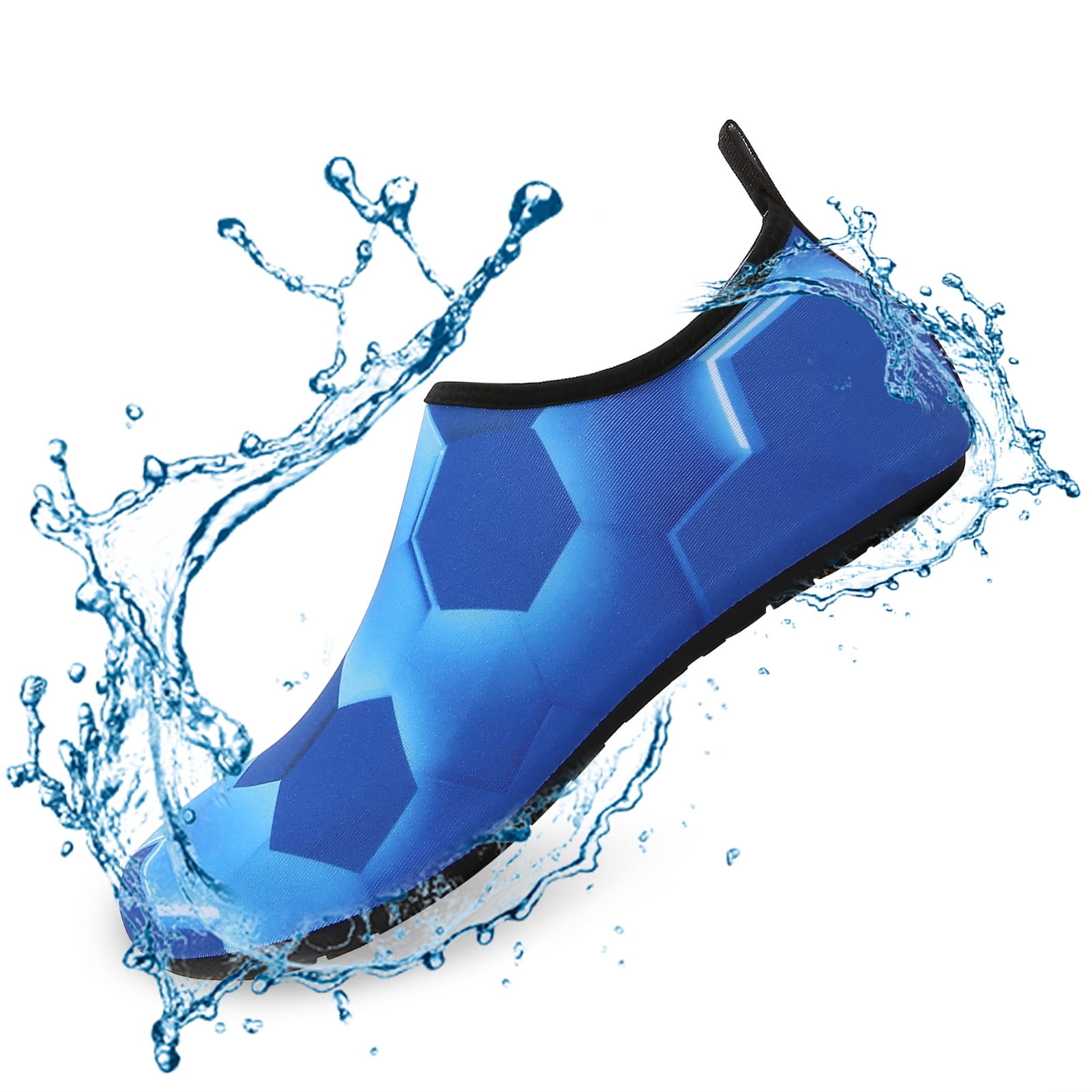 Men and Women a Slip On Barefoot Quick-Dry Beach Aqua Yoga Water Shoes (Hexagon/Blue, 4-5 Women)