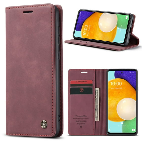 SaniMore Case for Samsung Galaxy A54 5G 2023, Premium PU Leather Magnetic Cover Card Slots Cash Pocket Flip Kickstand Shockproof TPU Shell Full Protective Business Case for Galaxy A54 5G, Winered