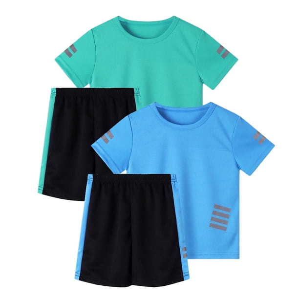 Odeerbi Conjunto Atlético de Malla de Niños de 2 Paquetes 5-14 Años, Ropa Deportiva de Tira Reflectante Seca Rápida de 2 Piezas Camiseta Shorts Outfits