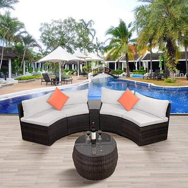 2020 Patio Furniture Sofa Sets 6pcs Half Moon Rattan Brown Wicker Patio Set Sectional Sofa With Pillows Coffee Table Outdoor Conversation Sets For Garden Lawn Pool Backyard Beige Cushions W7905 Walmart Com