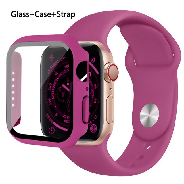 Cristal, funda y correa para Apple Watch, banda de silicona de 44mm, 40mm, 45mm, 41mm, 38mm, 42mm, 44mm, iWatch serie 3 4 5 6 se 78