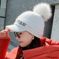 thumbnail image 4 of Women's Winter Warm Cable Knitted Visor Brim Pom Pom Beanie Hat with Soft Sherpa Lining, 4 of 8