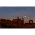 thumbnail image 2 of Carl Gustav Carus 14x11 Black Ornate Wood Framed Double Matted Museum Art Print Titled: Gothic Church Over Tree Tops in Moonlight (Small Moonlight Landscape with Little Church) (Around, 2 of 5
