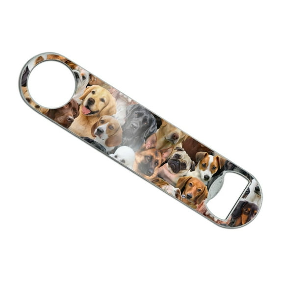Dogs Lab Retriever Dachshund Poodle Pattern Stainless Steel Vinyl Covered Flat Bartender Speed Bar Bottle Opener