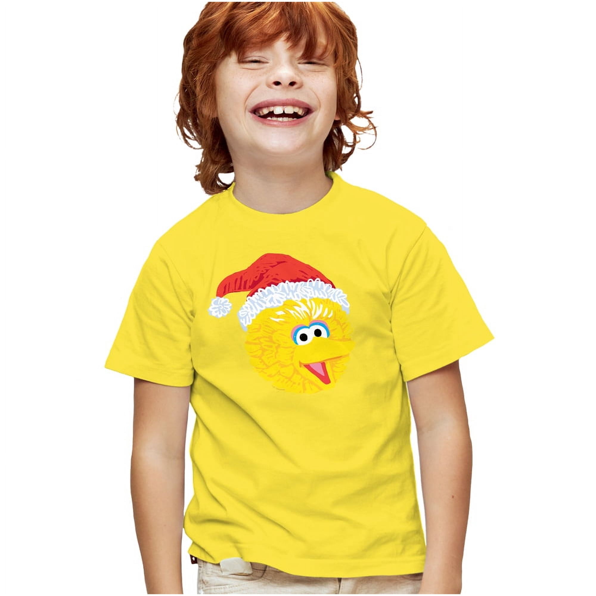 Sesame Street Scribble Christmas Big Bird Kids T Shirt for Youth Boys and Girls, Royal, X-Large