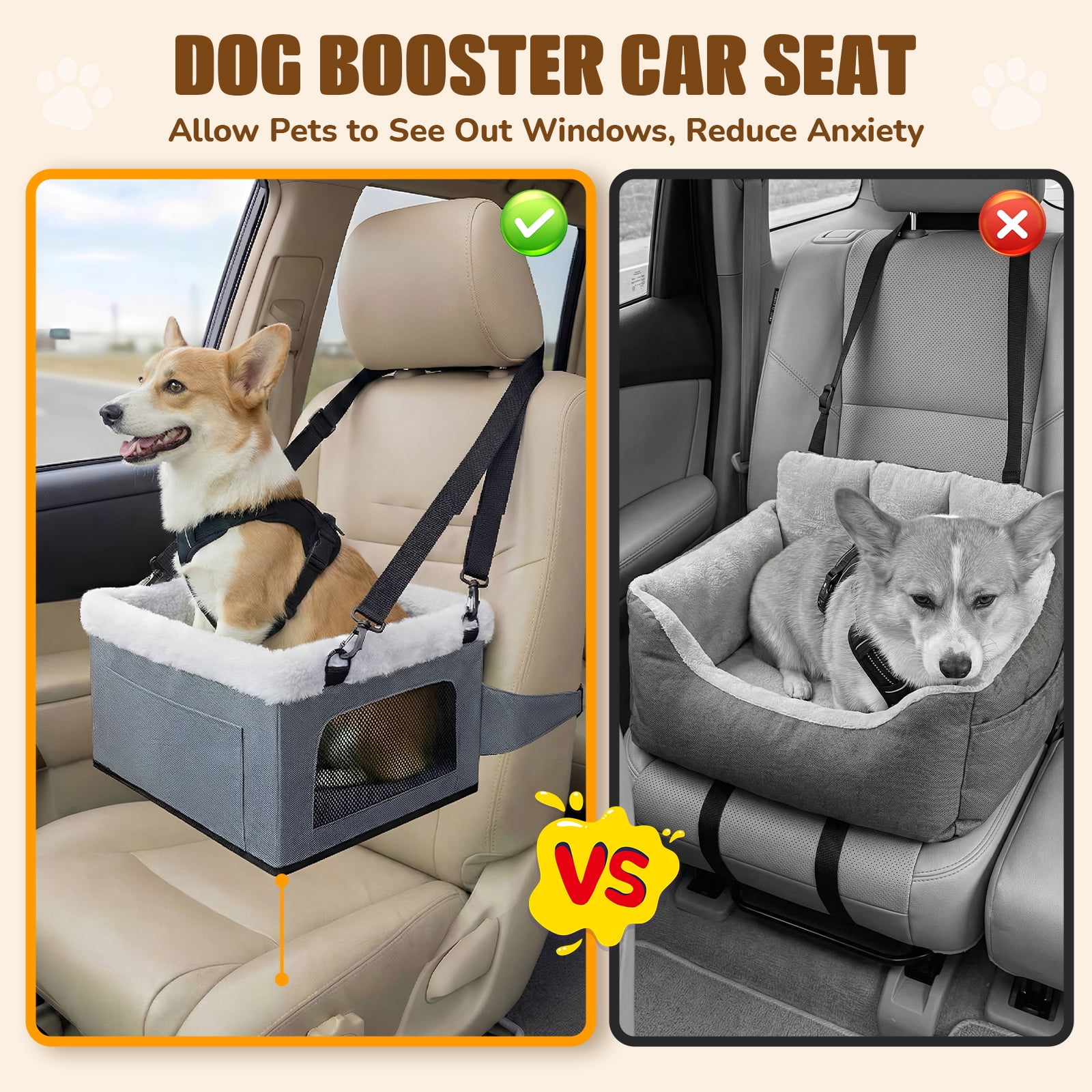 LAKWAR Dog Car Seat for Small Dogs-Booster Car Seat Sturdy with Metal Frame Safety Leash Comfort Cushion for Pets up to 20 lbs