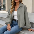 thumbnail image 6 of Chiccall Jackets for Women Fall Winter Fashion Long Sleeve Coats Casual Lapel Full Zip Up Bomber Jacket with Pockets Gray 2XL, 6 of 9