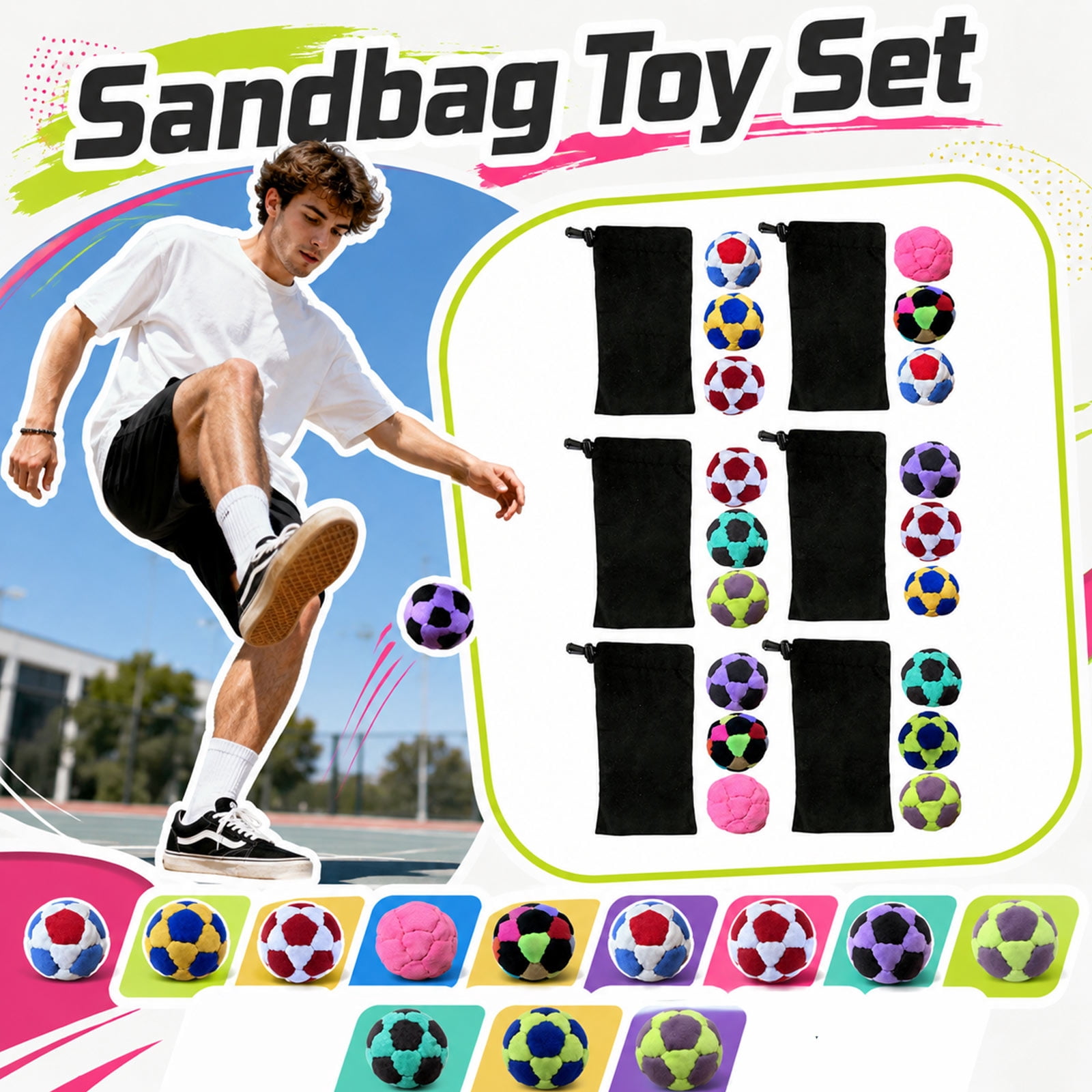Dirtbag 32 Footbag 3-Pack with Carry Pouch, 32-Panel Sand Filled