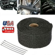 Black Exhaust Heat Wrap Roll for Motorcycle Fiberglass Heat Shield Tape with Stainless Ties