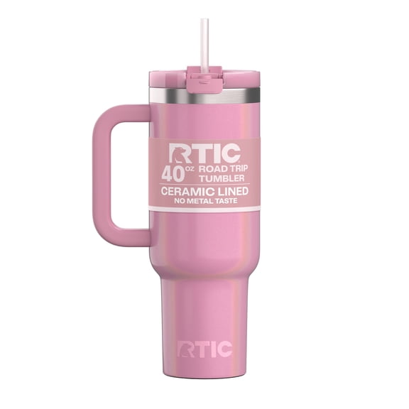 RTIC Road Trip 40 oz Leak-Resistant Straw Lid Ceramic Lined Tumbler, Dusty Rose Glitter