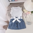 thumbnail image 6 of kaprioy Toddler Girl Clothes Toddler Baby Girl Summer Outfit 9 12 18 24 Months 2T 3T 4T Round Neck Lace Sleeve Tank Top and Skirt 2 Pcs Clothes Set, 6 of 6
