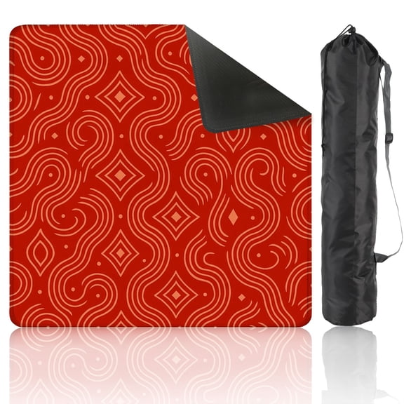 Mahjong Mat 31.5" x 31.5" Asian Red Gold Abstract Geometric Wavy Lines Traditional Anti-Slip and Noise Reduction Symmetry Design Mahjong Tiles Table Cover for Dominoes Poker Card Board and Tile Games