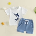 thumbnail image 2 of Sopiago Toddler Baby Boy Summer Clothes 1T 2T 3T 4T Cute Animal Print Short Sleeve T-Shirts Tops Drawstring Shorts Outfits(Blue,12-18 Months), 2 of 3