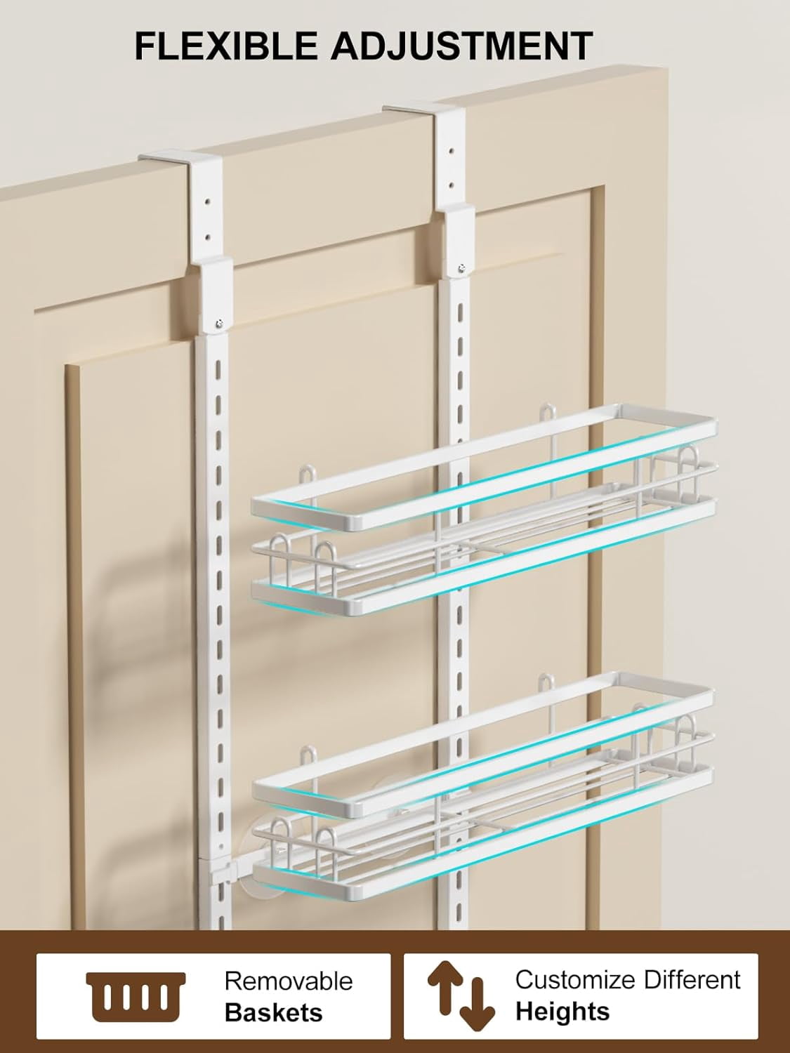 Delamu Over the Door Pantry Organizer, 6 Tier Pantry Door Organizer with Adjustable Basket, Door Spice Rack Seasoning Organizer, Metal Hanging Pantry Organizers and Storage for Kitchen,15.3" White
