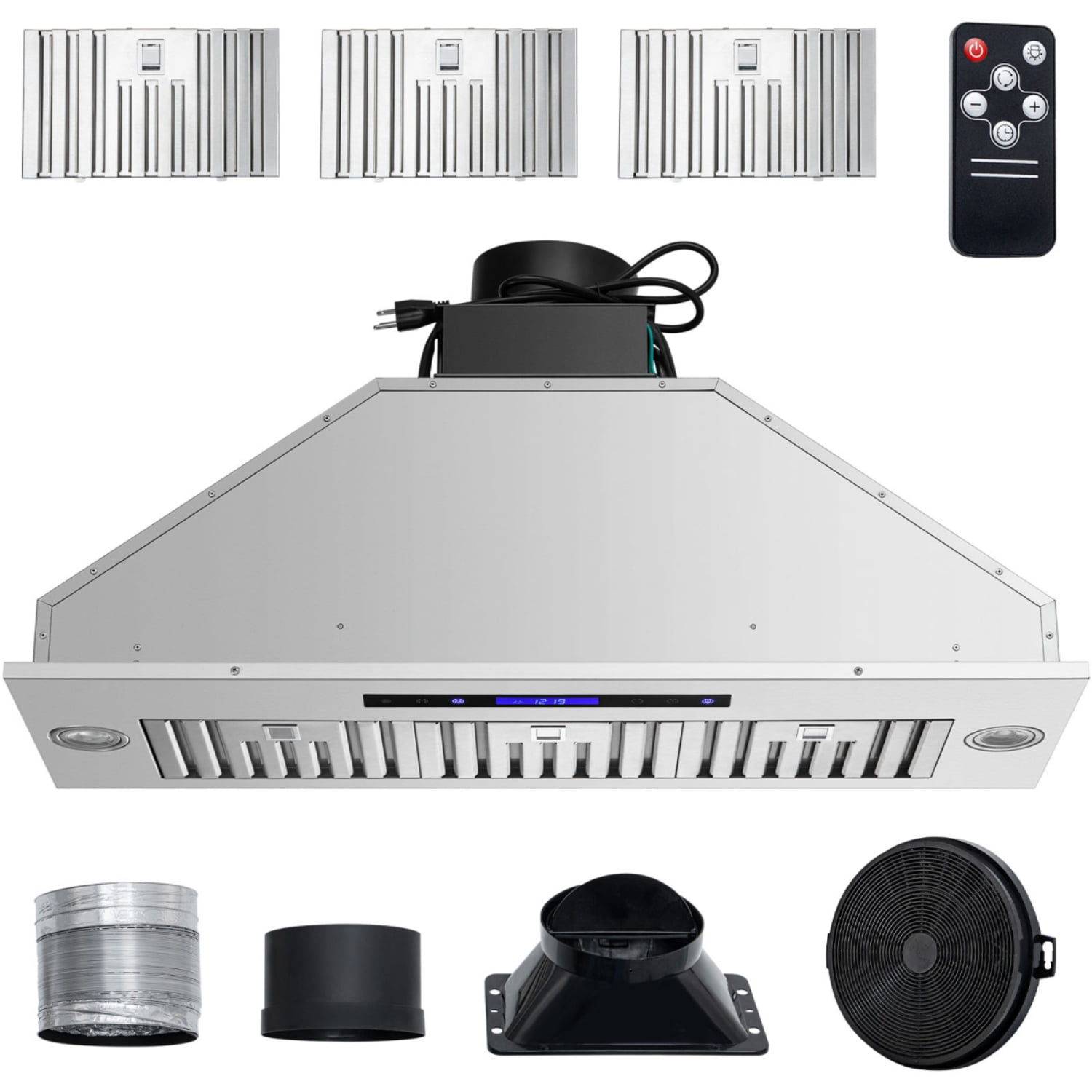 36 Inch Insert Range Hood  900CFM 4 Speed Stainless Steel Built  in Kitchen Vent with Touch   Remote Control  LED Lights  Baffle Filters  Ducted Ductless Convertible  ETL Listed