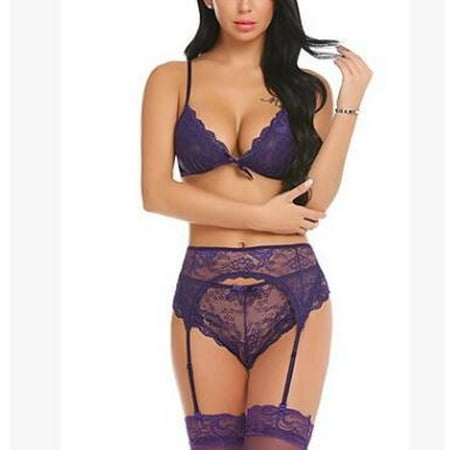 Generic New Sexy Lingerie Sexy Women s Multi-Color Lace Garter Underwear Three-Piece Set Sexy Suit