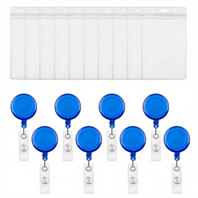 MUKA 50 Pcs Translucent Retractable Badge Reels with Vertical Style ID Card Badge Holders Sets