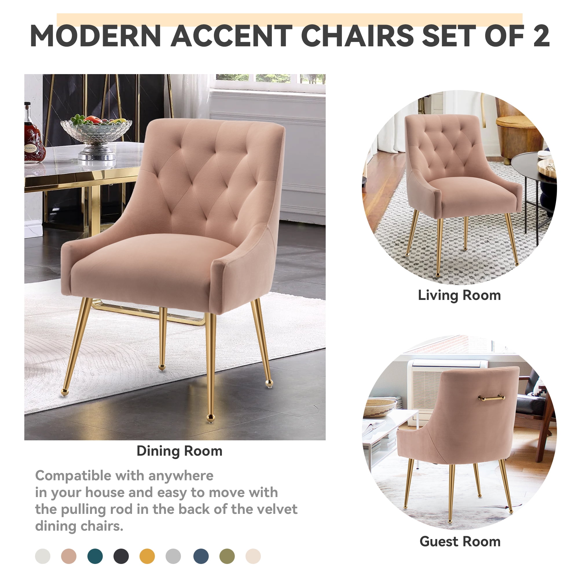SEYNAR Elegant Tufted Upholstered Dining Chairs Set of 6, Velvet Accent Chair for Dining Room(Pink)
