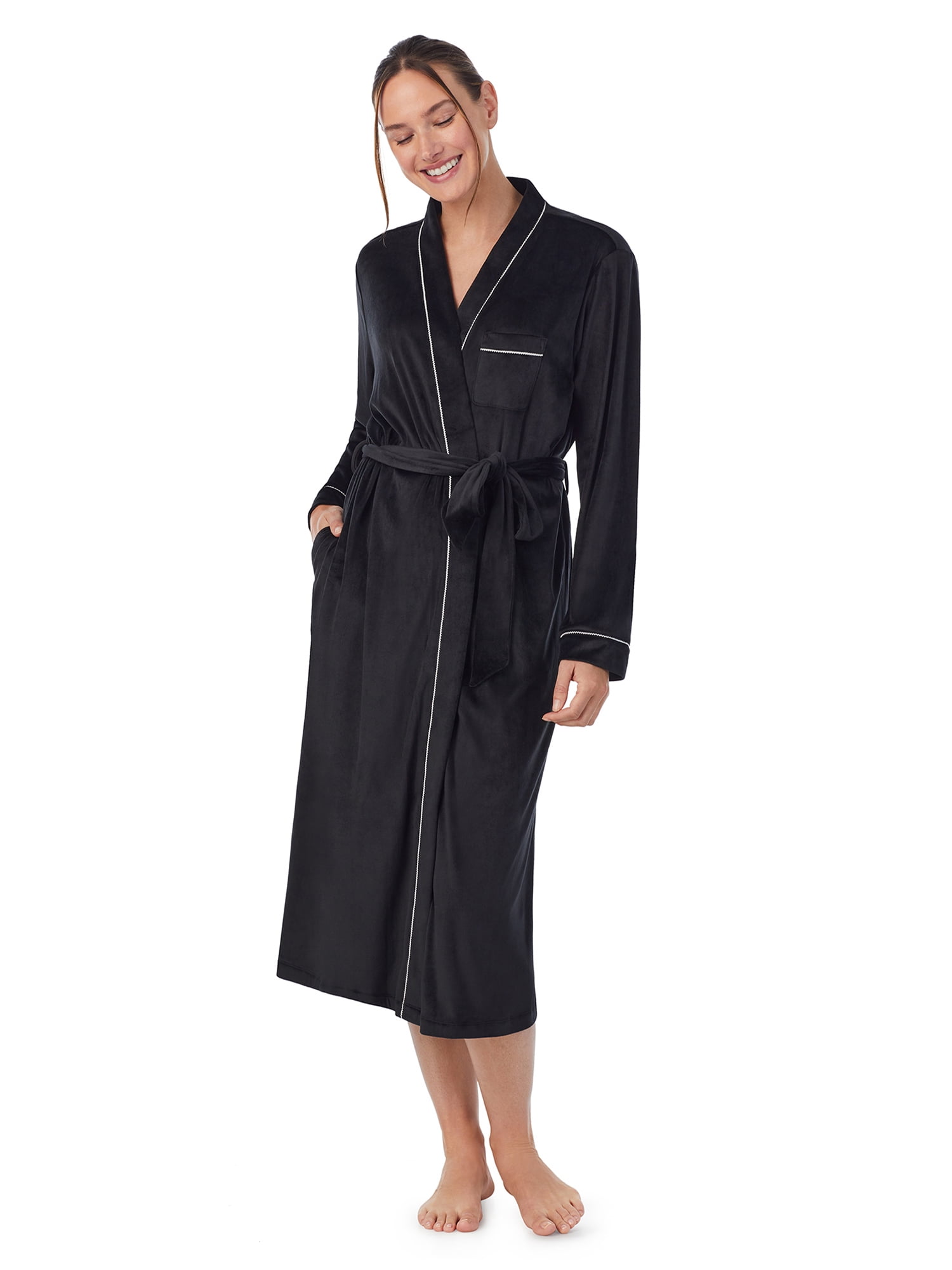 Aria Women's Stretch Velour Long Sleeve Wrap Sleepwear Robe with Pockets, Sizes XS-5X