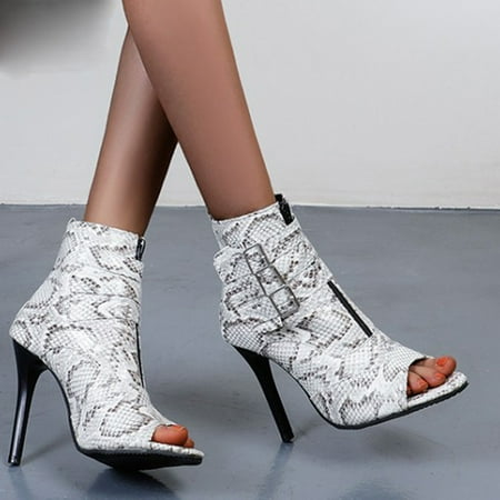 

Women s Sexy Front Zipper High Heel Belt Buckle Fish Mouth Open Toe High Top Sandals Boots