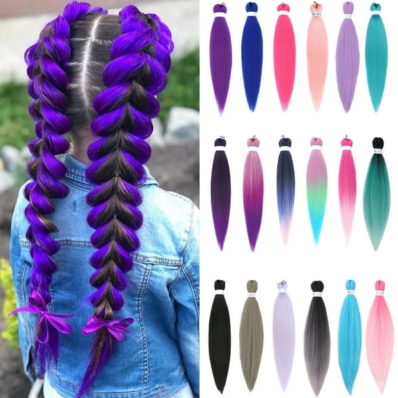 Djunllk Pre Stretched Braiding Hair - Long Braiding Hair Colorfast Lightweight Synthetic Hair for Braiding, Cosplay, DIY Festival & Party Looks, 20 inch, Purple