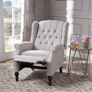GDF Studio Elizabeth Contemporary Tufted Wingback Pushback Recliner, Light Gray and Dark Brown