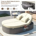 thumbnail image 6 of Patio 2-Person Sun Bed Daybed with 3 Adjustable Backrests and Foldable Cup Trays, Rattan Garden Double Reclining Chaise Lounge with Cushions and Pillows for Lawn Poolside, Beige, 6 of 9