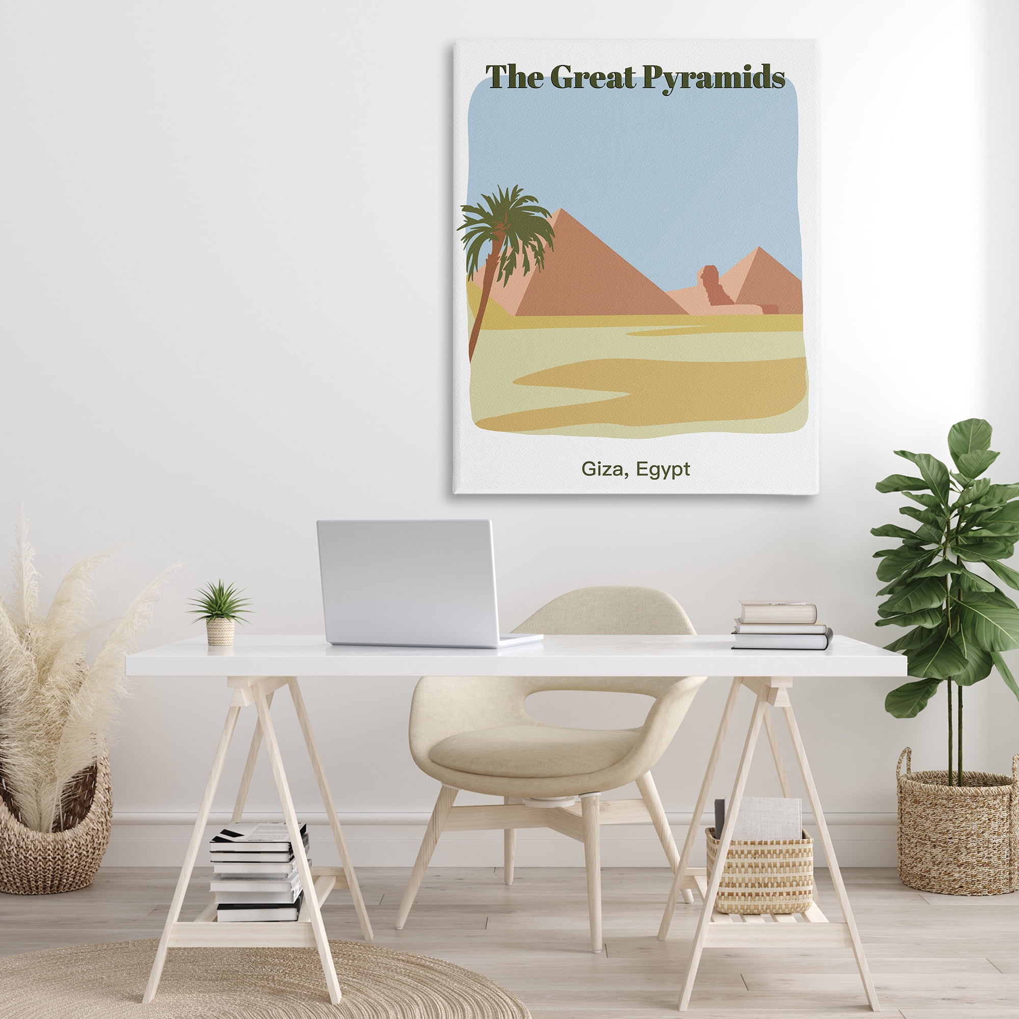 Stupell Industries Great Pyramids Architecture Town & City Painting Gallery Wrapped Canvas Art Print Wall Art, 36 x 48
