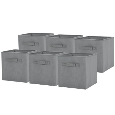 6 Pack Foldable Cube Storage Bins Fabric Closet Shelf Drawer 6 Pack Foldable Cube Storage Bins Fabric Closet Shelf Drawer Organizers Baskets Light Grey Books Clothes Toys Snacks