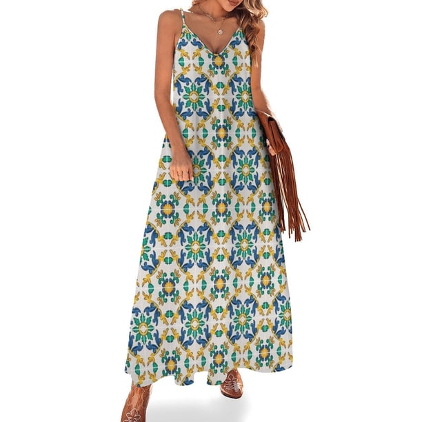 Vestido sin mangas de cerámica siciliana vestidos con mangas largas vestidos de verano mujer Vestido largo de verano para mujer
