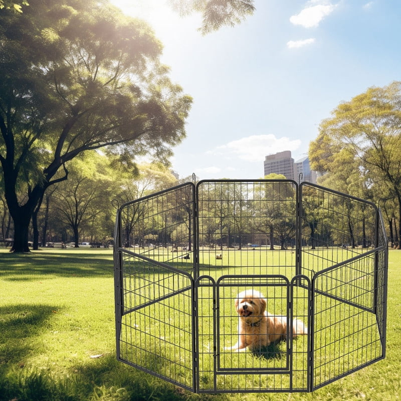LONGHEXINA 8 Panels Heavy Duty Metal Playpen with door 31.7"H Dog Fence Pet Exercise Pen for Outdoor Indoor