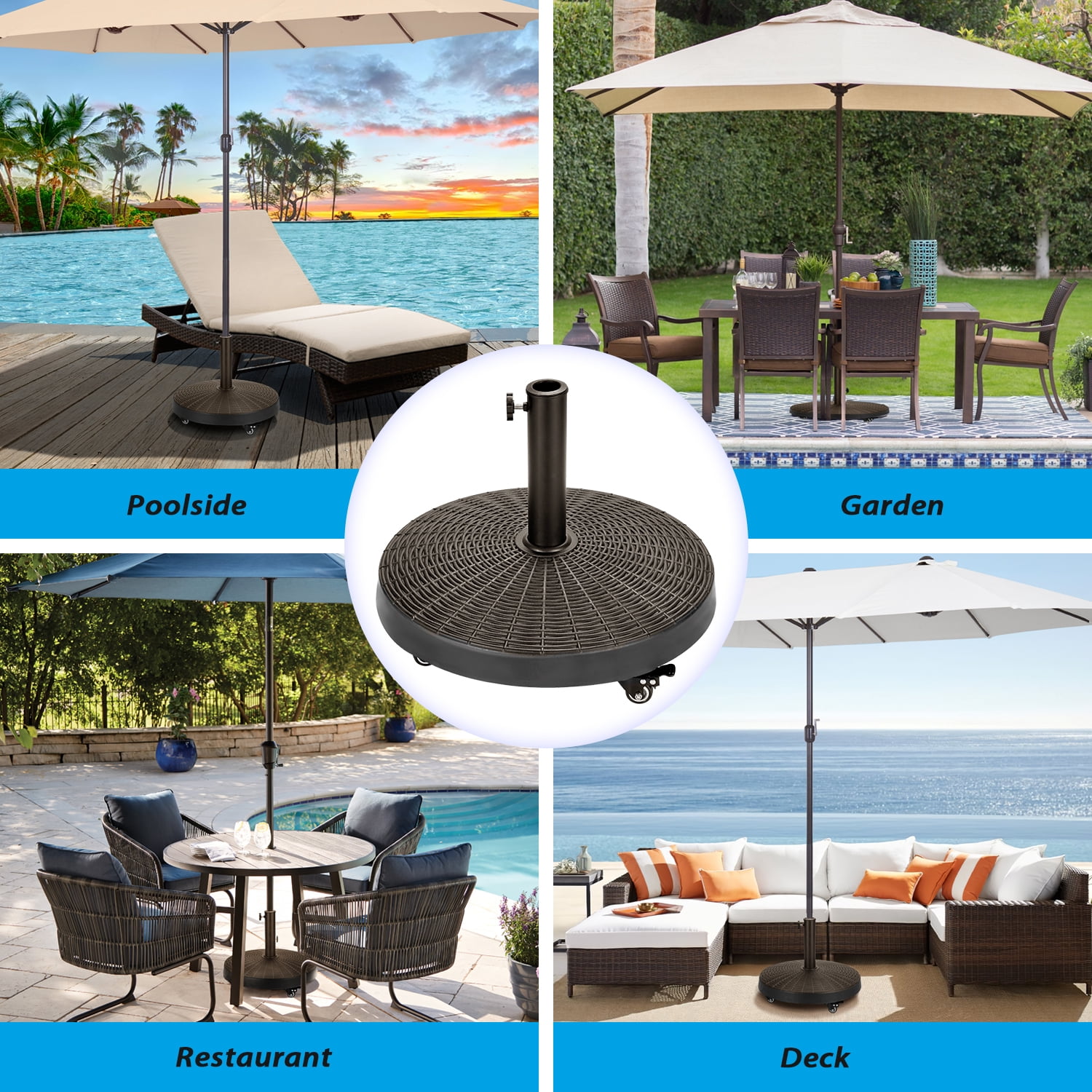 UPHYB 52LBS Umbrella Base, Umbrella Stand with Brakeable Wheels, Patio Umbrella Base Heavy Duty for Outdoor 1.5''~1.89'' Market Umbrella, Resin Umbrella Holder for Patio Deck Porch Poolside, Bronze