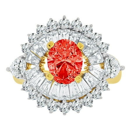 14k Gold Estate Ring - 14k Yellow Gold, Fancy Estate Cocktail Ring Created Oval CZ Synthetic Jul Birthstones Size 06.0