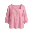 thumbnail image 5 of LIaqionyy Womens Cotton Linen Shirts 3/4 Sleeve Square Neck Casual Loose Solid Color Summer Blouses Clothes, 5 of 7