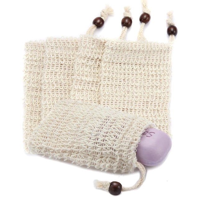 Laklulu - 5 bolsas de jabón de sisal natural, ideales para guardar restos de jabón, bolsa de malla para masajear y restregar, bolsa exfoliante de jabón para ducha y baño, bolsas de jabón de fibra