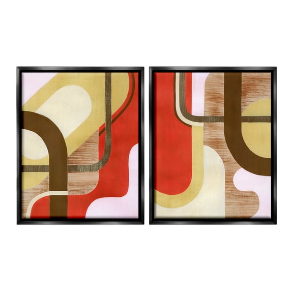 Stupell Industries Rustic Winding Shapes Abstract Painting Black Floater Framed Canvas Art Print Wall Art, 17 x 21, Set of 2