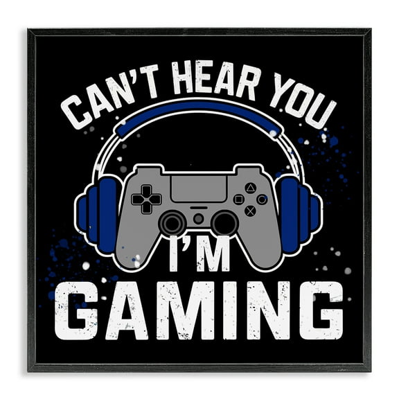 Stupell Industries Can't Hear You Gaming Quotes and Sayings Painting Black Framed Art Print Wall Art, 12 x 12