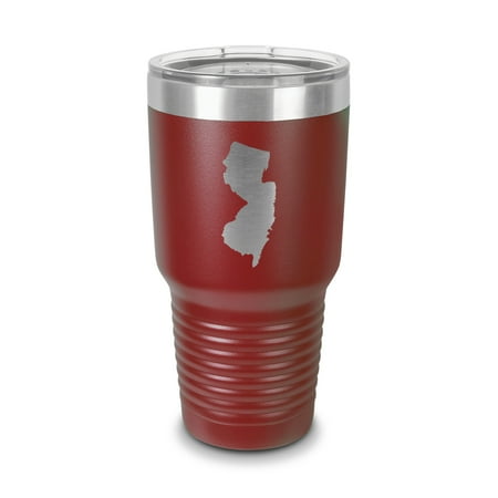 

New Jersey Shaped Tumbler 30 oz - Laser Engraved w/ Clear Lid - Stainless Steel - Vacuum Insulated - Double Walled - Travel Mug - nj - Maroon